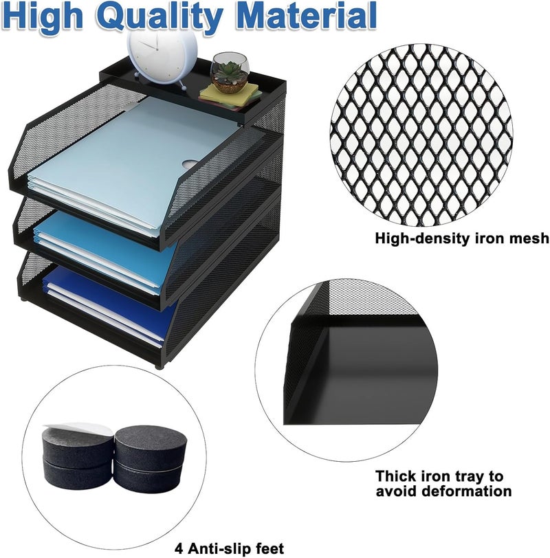Natwind 3-Tier Desk Organizer,Desk Accessories, Stackable Paper Tray, Metal Mesh Desktop Organizer, Paper Sorter, Letter Trays,File Document Storage Rack for for Home, Office, School (Black) - Image 3